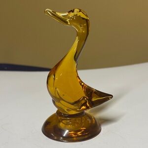 Viking Glass Amber Epic Duck #1316 Figurine Sculpture Goose Bird 5.25” tall